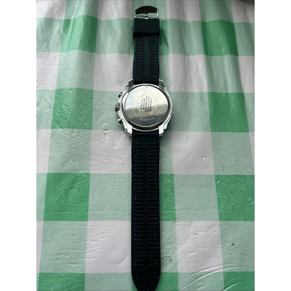 Geneva Silver Tone Black Band Large Men’s Quartz Watch